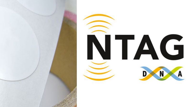 ntag424 logo with image of tags on a reel