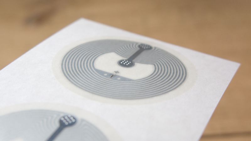 close up of a wet inlay NFC label
