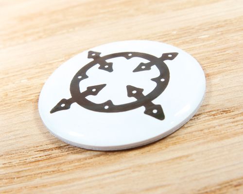 Close up image of an NFC Custom Print Bubble Disc Tags
