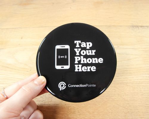 Close up image of an NFC Epoxy Table Tag