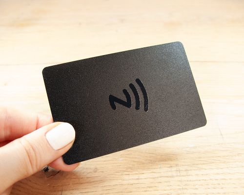Close up image of an NFC Connect Card Black NTAG213