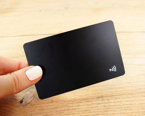 Close up image of an NFC Black PVC Card Icon NTAG424