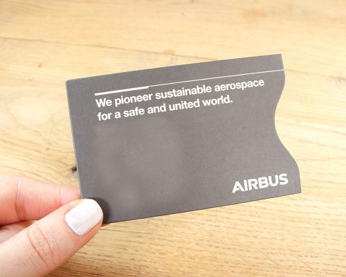 Close up image of an NFC Blocking Sleeve Custom Print