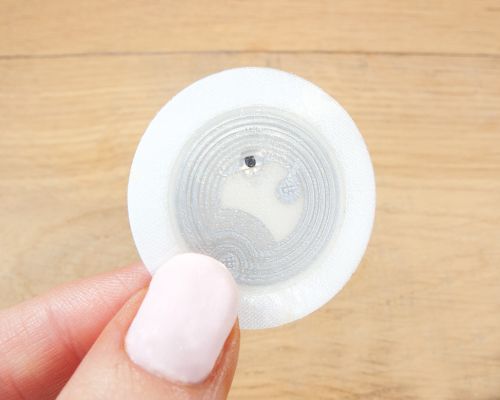 Detail of an NFC 35mm White Iron-On Patch NTAG213