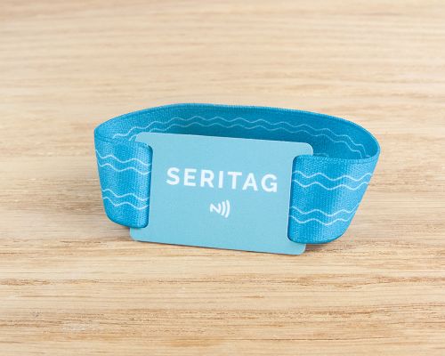 Close up image of an NFC Elastic PVC plate NFC Wristband