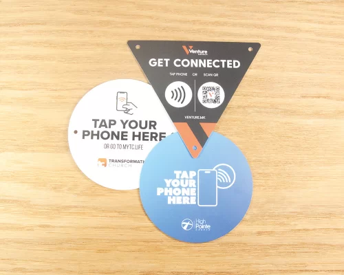 Close up image of an NFC Custom Print Classic Church NFC Tag