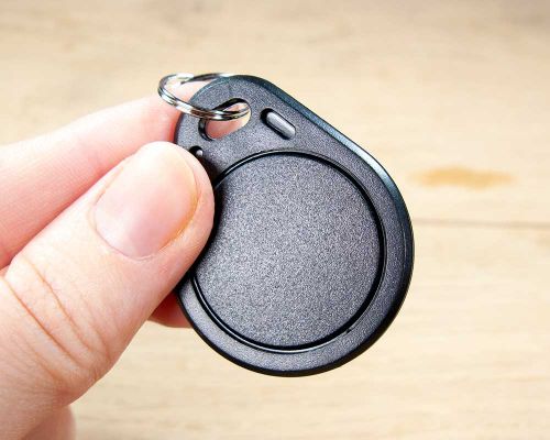 Close up image of an NFC Classic NFC Keyfob NTAG213