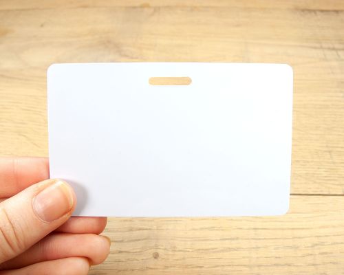 Close up image of an NFC PVC Card Slotted Gloss NTAG213