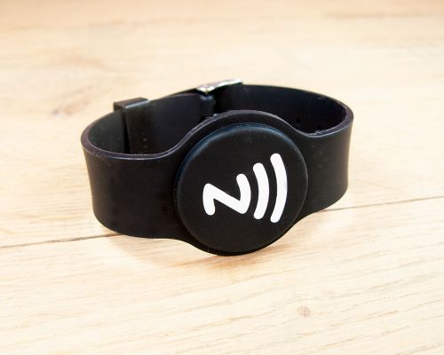 Close up image of an NFC Silicone Event Wristband